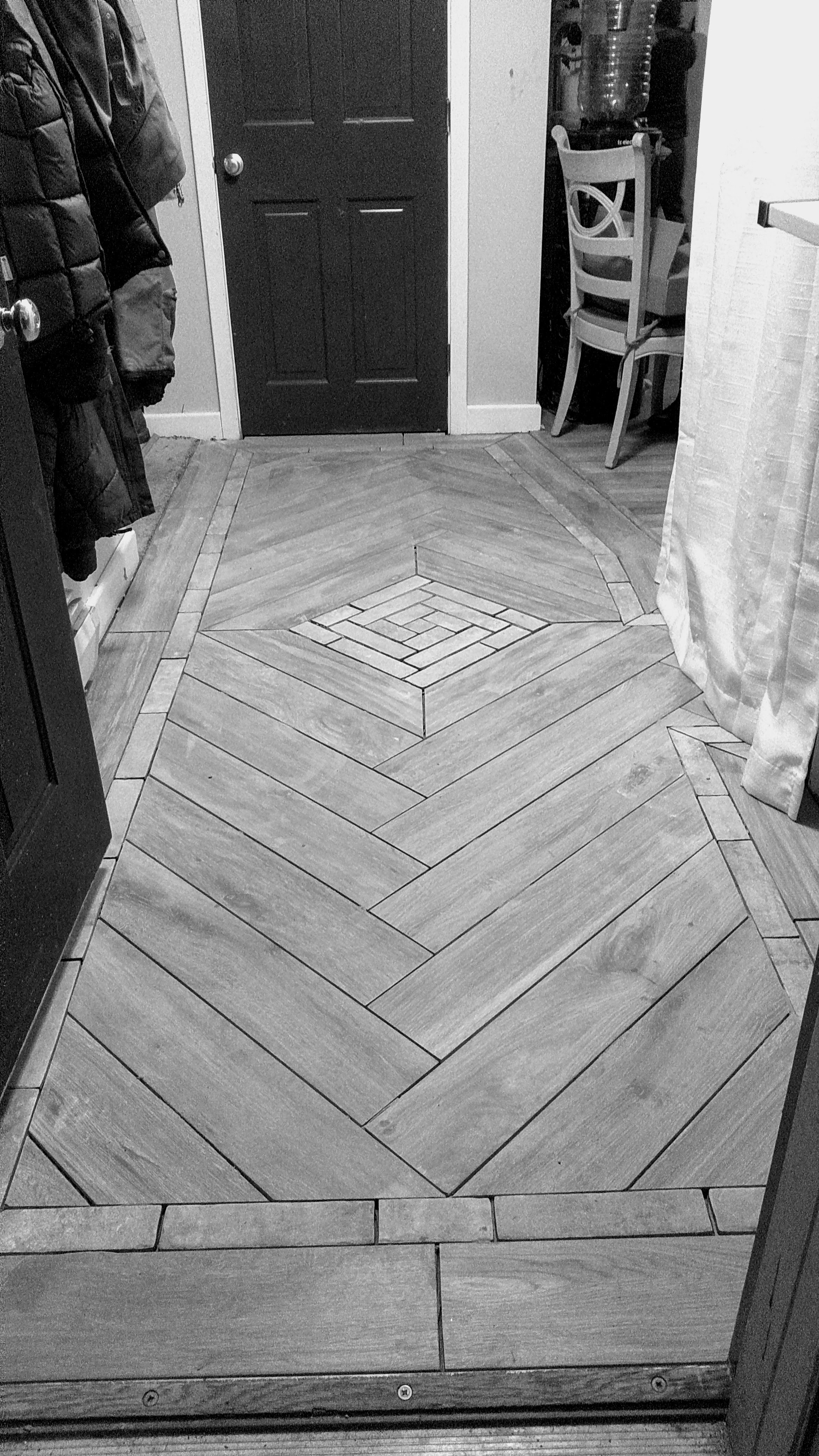 Tile floor installation for mud room floor