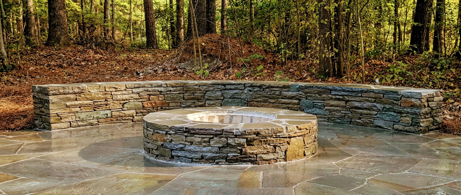 Bluestone patio, with Sitting wall and Fire Pit
