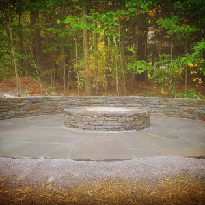 Stone wall, patio, and fire pit, Gorham, Maine