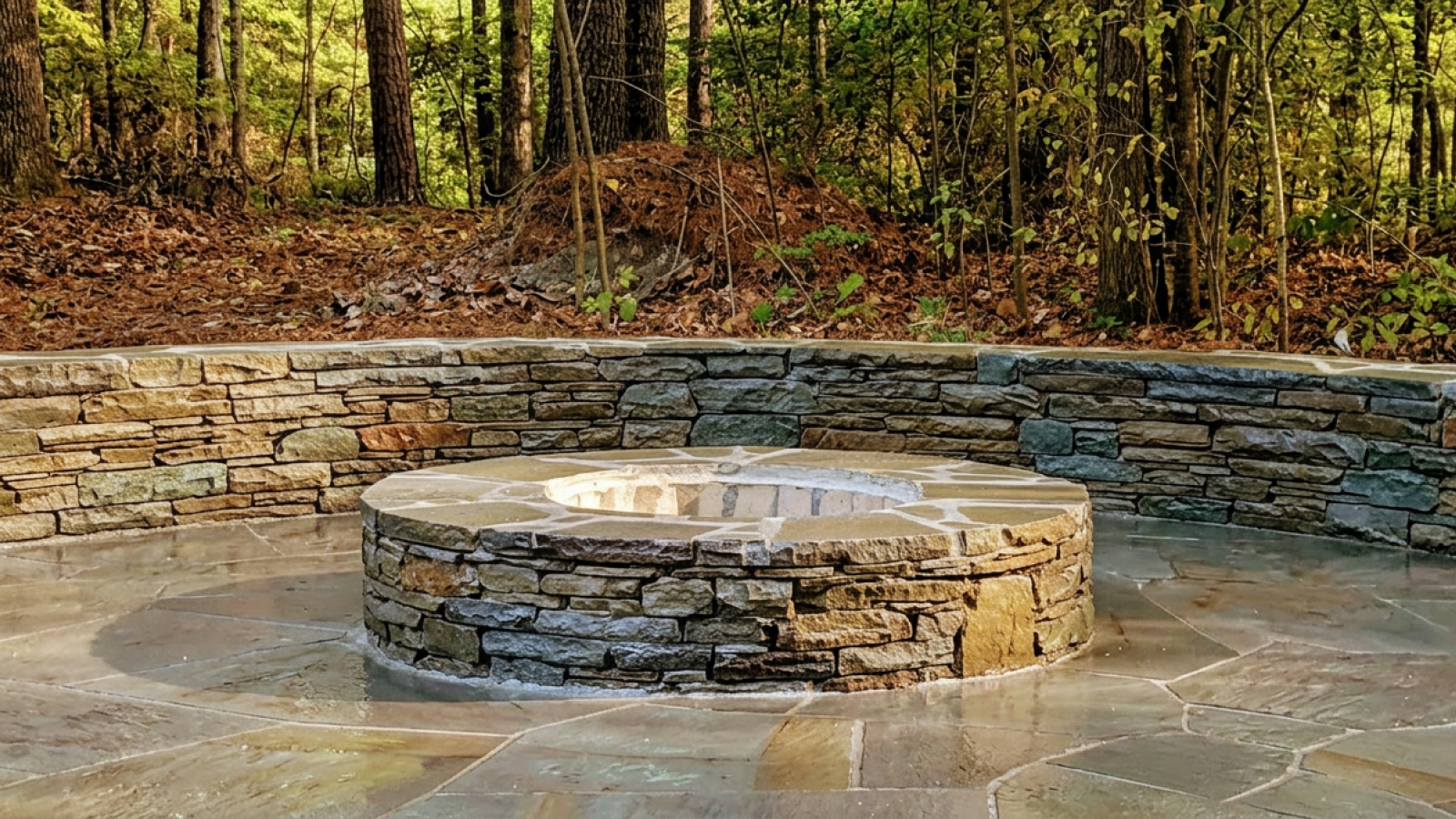 Bluestone Patio w/Fire pit & sitting wall, Gorham, Maine